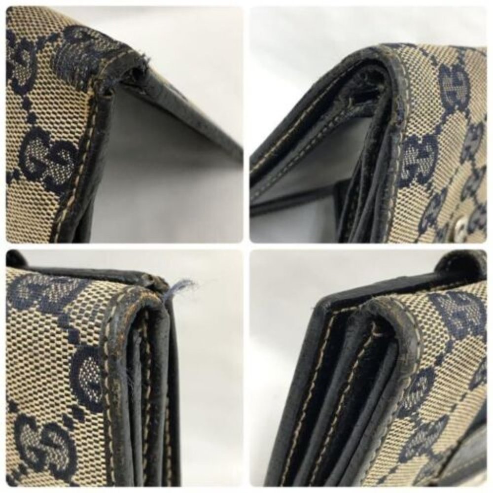 Authentic GUCCI Bifold Wallet Card Coin Case Purse Brown Navy With Box - Picture 9 of 10